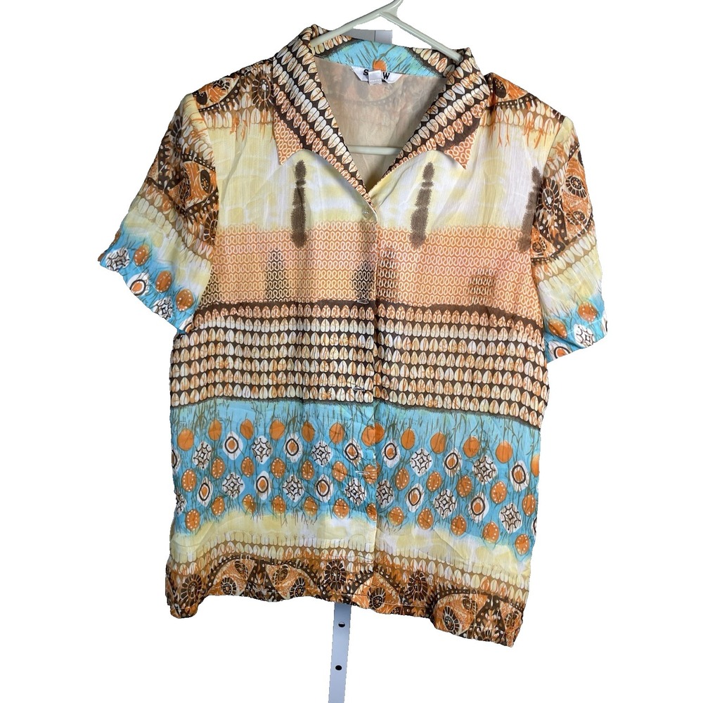 Women's Blouse Large Grandmacore Grunge Shoulder Pads Summer Button up‎ shirt